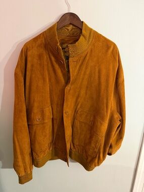 Mens Luxury Lamb suede Bomber Brown jacket XXL Saks Fifth Avenue Italy